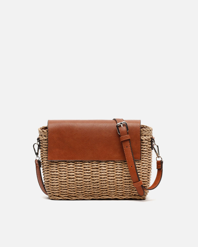 Kena borsa a tracolla effetto rafia con patta ED.