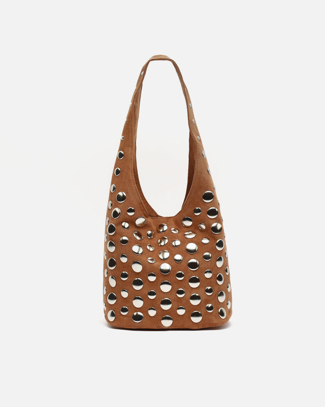 Tudi kleine schoudertas met suède-effect en studs ED.