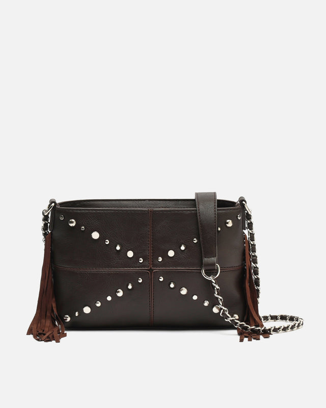Anabelas bolso bandolera con detalles metálicos y flecos