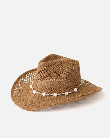 Niza gorro efecto rafia con detalle de cuerda y abalorios 