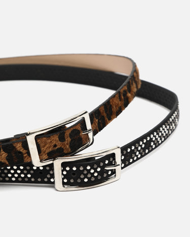 Miravela cintruóbn doble fino con detalles metálicos y animal print 