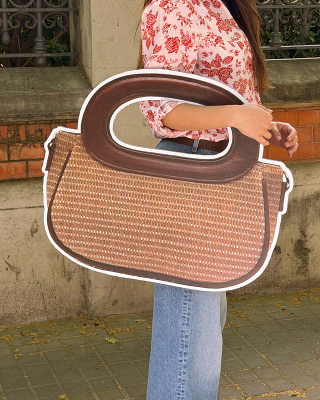 Formito mala de mão efeito ráfia com manípulo a tiracolo removível 