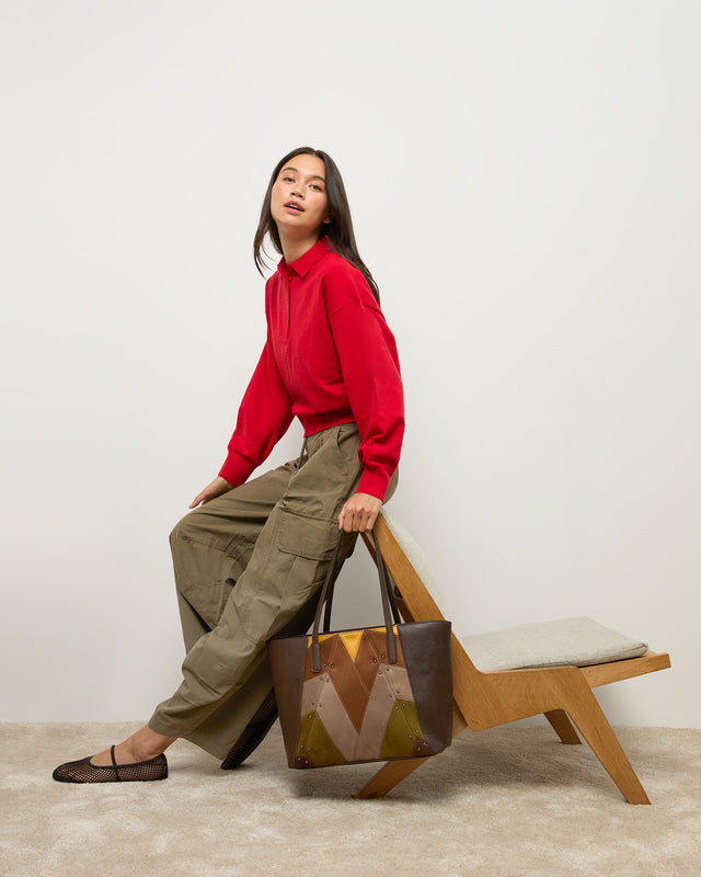 Cachi large suede-effect shopper bag with metallic details