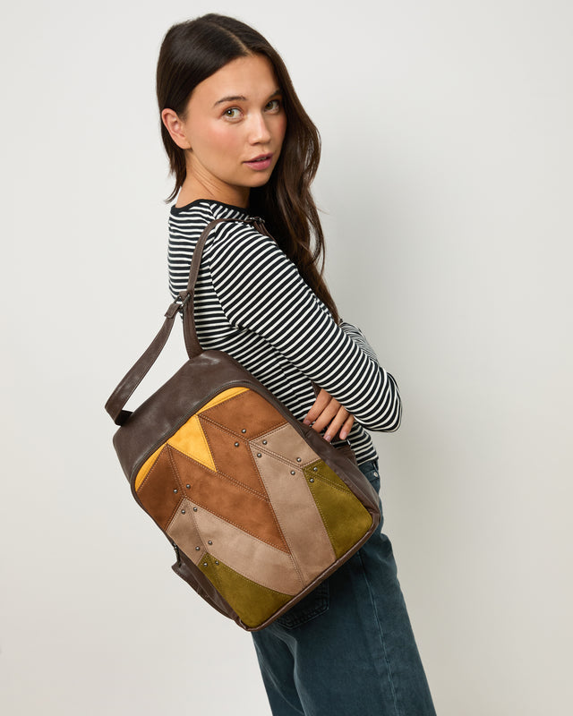 Cachi anti-theft backpack with a suede-effect finish and metallic details