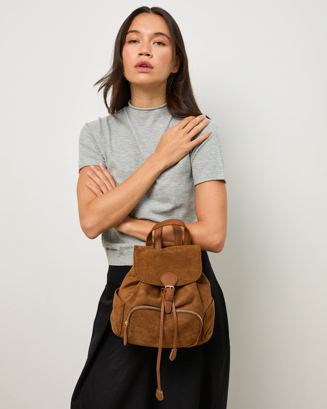 Eliza-1 small suede-effect backpack with a flap