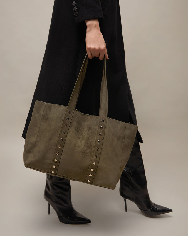 Junichi-1 bolso shopper grande efecto ante con neceser extraíble y detalles metálicos